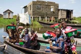 boys with gifts in Benin