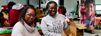 volunteers at a processing centre