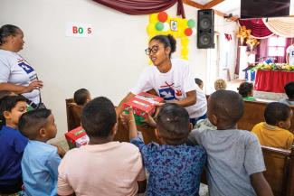 Lashon enjoys participating in shoebox outreach events