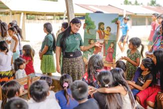 Boys and girls hear the Gospel during an outreach event in Northern Peru.