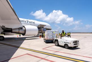 Our 767 completed three airlifts to the battered islands, carrying tarp, solar lights, generators, mosquito nets, water desalination machines, and more to help islanders recover in Jesus’ Name.